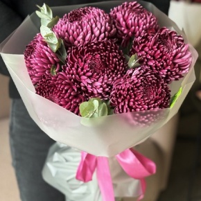 Букет "Виноградный" из 7 хризантем Бигоуди в Рузе