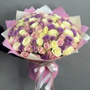 Букет из 101 розы пастельный микс (40 см) в Рузе