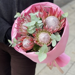 Букет из 5 протей и эвкалипта в Рузе